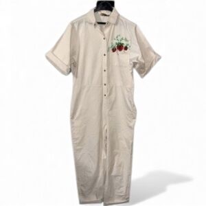 Oscar De La Renta Vintage Jumpsuit Size XL  Strawberry Motif on Chest Pocket